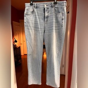 American Eagle Mom Straight Jeans Size 16 distressed blue denim